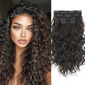 lot 6403 image: LEOSA Clip in Hair Extensions, Natural Black Brown, 16 inch