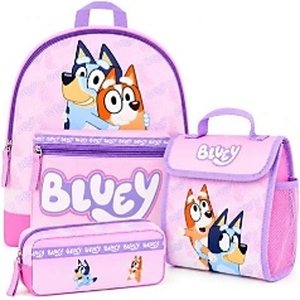 lot 6253 image: Bluey Backpack for Girls Pink 3 Piece Set with Lunch Box and Pencil Case