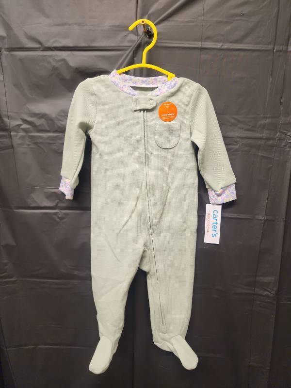 lot 71266 image: Carters Baby Footed Sleeper Pajamas with Floral Trim (Size 9m) - Retail $8