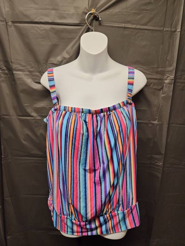 lot 71278 image: Swimsuits For All, Youth Colorful Striped Sleeveless Swimsuit (Size 12) - Retail $8