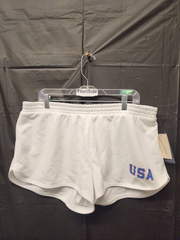 lot 71304 image: Universal Thread, Womans White USA Athletic Running Shorts (Size XL) - Retail $15