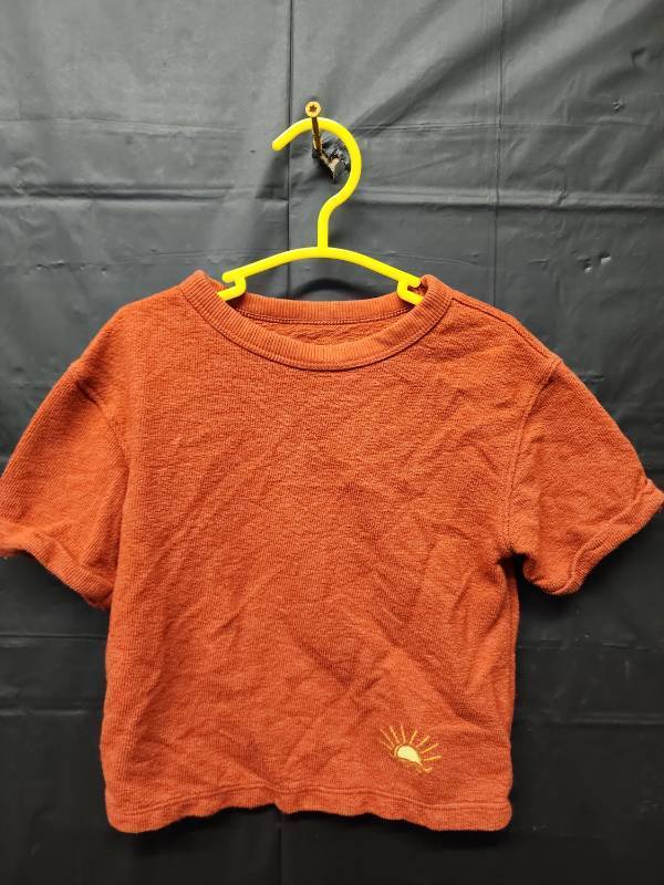 lot 71328 image: Cat&Jack, Orange Short Sleeve Knit Top with Sun Embroidery (Size 18M) - Retail $10