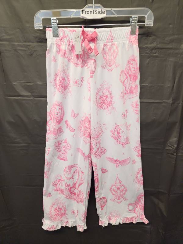 lot 71349 image: Wicked Katie Kime, Pink Toile Print Pajama Pants with Ruffle Hem (Size S 66x) - Retail $12