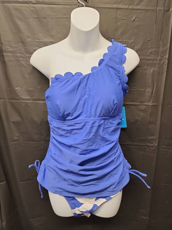 lot 71358 image: CupShe, Blue One Shoulder Tankini Swimsuit Set (Size M) - Retail $25