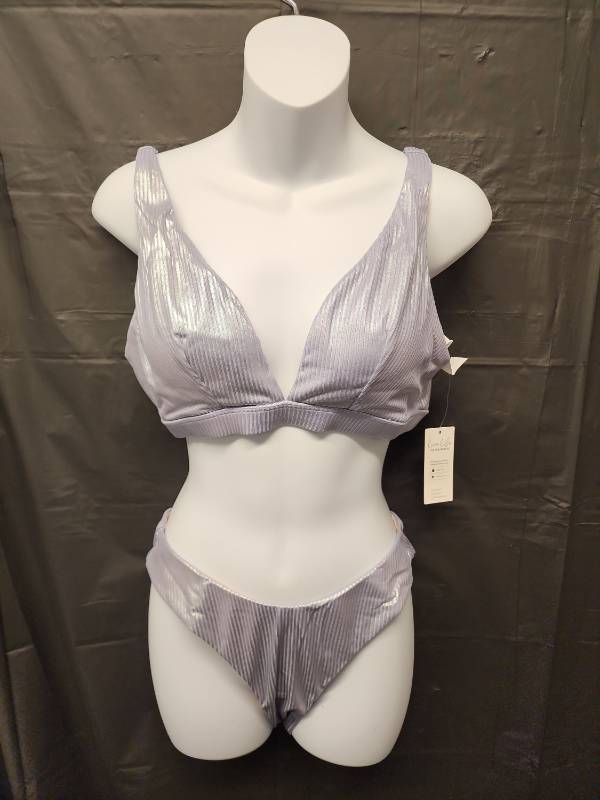 lot 71356 image: CupShe, Purple and Silver Metallic Ribbed Two Piece Bikini Set (Size M) - Retail $25
