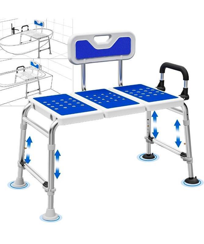 lot 70873 image: Adjustable Bath Transfer Bench with Back Support - Retail $45
