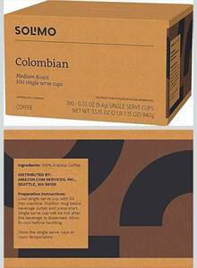 lot 70965 image: Solimo Colombian Medium Roast Coffee K-Cups 100 Count - Retail $40