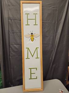 lot 70968 image: HOME Wooden Wall Sign with Bee Design (47inX11in) - Retail $15
