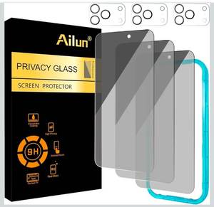 lot 70974 image: Ailun Privacy Glass Screen Protector Kit for iPhone 17 Pro  - Retail $12