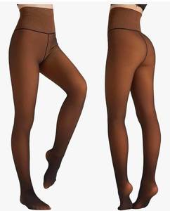 lot 70979 image: WiliW Fleece Lined Tights Women High Waist Warm Pantyhose Leggings Fake Sheer Thermal Mid-Rise Stockings for Winter, Amber (Size S-M) - Retail $25