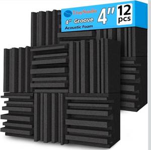 lot 70987 image: TroyStudio 4 Inch Groove Acoustic Foam Panels Set of 12 - Retail $54