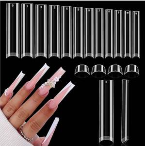 lot 70993 image: UNA GELLA 504PCS No C Curve Tapered Square Nail Tips, 3XL Extra Long Straight Clear Fake Nail Tips, 12 Sizes Half Cover Gel False Nails for Acrylic Nails Professional Salons Home DIY - Retail $10