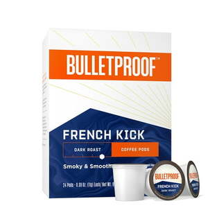 lot 71009 image: French Kick Single-Serve Pods, Dark Roast, 21Count, Bulletproof Keto Friendly, 100% Arabica Coffee, Certified Clean Coffee, Rainforest Alliance, Sourced from Guatemala, Colombia & El Salvador (B07LFVGSNB) - Retail $43
