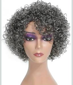 lot 71011 image: HUA Grey Glueless Wigs Human Hair Wigs for Black Women Grey Short Curly Wigs for Black Women Human Hair Mixed Kinky Curly Wear and Go Glueless Wig Ombre Gray 8 Inch Short Wigs for Older Women - Retail $50