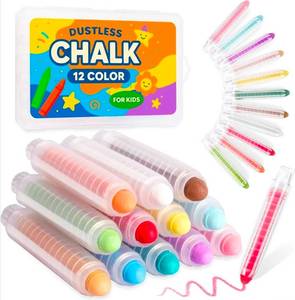 lot 71017 image: Dustless Chalk for Kids Indoor Chalkboard, 12 Colors Washable Sidewalk Chalk Set with Protective Box, Mess-Free for Drawing on Chalkboards Papers Sidewalks, Perfect for Toddlers Boys Girls Kids - Retail $12