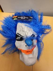 lot 71038 image: Creepy Clown Mask with Blue Hair Black light Responsive  - Retail $10