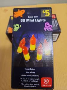 lot 71044 image: Candy Corn 50 Mini Lights String 10 ft Lighted Length Indoor Outdoor - Retail $10