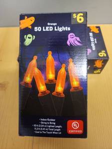 lot 71045 image: Orange 50 LED Lights String 10 ft Lighted Length 11.2 ft Total - Retail $12