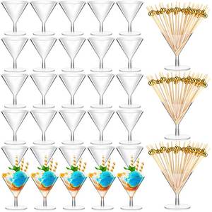 lot 1061 image: Irenare 100 Pcs Disposable Plastic Martini Glasses 2 oz Picks Set