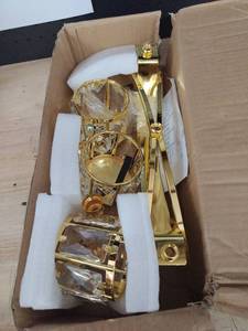 lot 1067 image: Kolnlala Candlestick Set Two-Arm Gold Tone Crystal