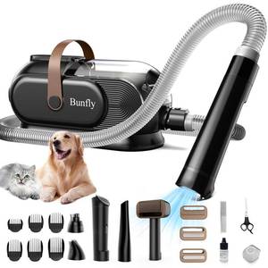 lot 1075 image: Bunfly Dog Grooming Kit with 13000kpa Strong Grooming & Vacuum Suction 99% Pet Hair,3L Capacity,11 Grooming Tools Dogs Cats and Other Animals,Home and Car Cleaning -Black
