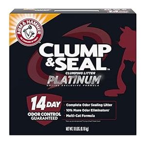 lot 1078 image: Arm & Hammer Clump & Seal Platinum Multi-Cat Complete Odor Sealing Clumping Cat Litter, 14 Days of Odor Control 18lb (B09P32SSRL)