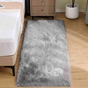 lot 1098 image: Goolela Grey Fluffy Fuzzy Furry Rug 2x6 for Bedroom Bedside Runner Faux Sheepskin Fur Shaggy Soft Plush Rectangle