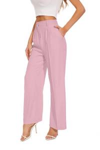 lot 2081 image: FUNYYZO Womens Wide Leg Pants High Elastic Waisted in The Back Business Work Trousers Long Straight Suit Pants