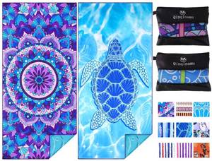 lot 2082 image: Qinqinamu Microfiber Beach Towel with Bag Oversized 71x32 Sand Free 2 Pack