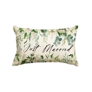 lot 2088 image: AVOIN colorlife Wedding Just Married Throw Pillow Cover 12x20 Inch, Lily Floral Eucalyptus Leaves Marriage Romantic Party Cushion Case Decoration for Home Sofa Couch