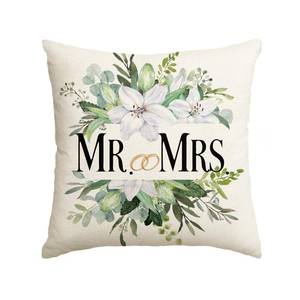 lot 2094 image: AVOIN colorlife Wedding MR. and MRS. Throw Pillow Cover 18x18 Inch, Lily Floral Marriage Romantic Party Cushion Case Decoration for Home Sofa Couch