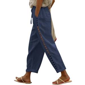 lot 2118 image: Womens Linen Capri Pants Petite Summer Pants with Drawstring,NBlue XL