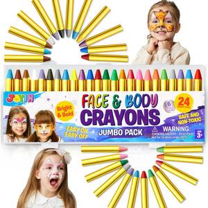 lot 2136 image: JOYIN 24 Colors Face Paint Safe & Non-Toxic Face and Body Crayons (Large Size 3 inch) Ultimate Party Pack Including 6 Metallic Colors for Halloween, Birthday Toy Makeup Party Suppiles, Gifts for Kids