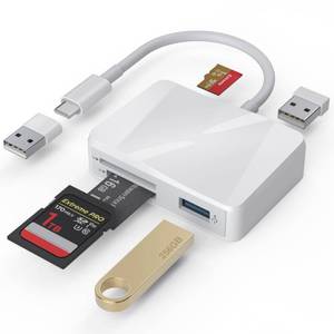 lot 2143 image: SD Card Reader, 5 in 1 USB-C & USB Card Adapter with SDMicroSDMS and Dual USB-A Ports Memory Card Reader for iPhone 171615 Pro Max iPad MacBook ProAir M4M3 Android PhoneTablet PC (White)