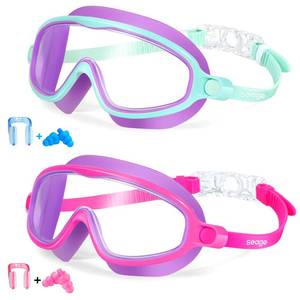 lot 2153 image: Seago 2 Pack Swim Goggles for Kids 3-14 Anti-Fog & UV Wide View Boys Girls
