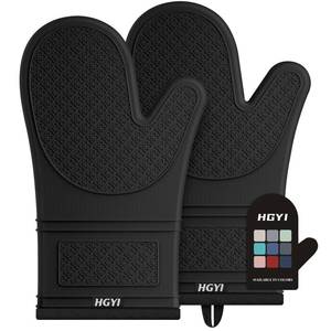 lot 2171 image: Silicone Oven Mitts, Heat Resistant Oven Gloves with Quilted Liner, Waterproof & Non-Slip Kitchen Mittens for Baking Cooking BBQ, 500°F, 12.5-Black