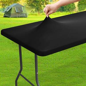 lot 2208 image: homing Spandex Elastic Tablecloth for 6 Foot Rectangle Tables, Stretch Fitted Picnic Table Cover, Washable Patio Table Cloth for Outdoor, Camping, Party (Black, 30 x 72)