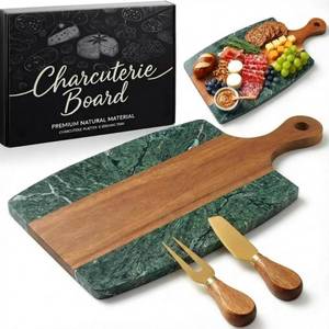 lot 5019 image: Ziliny Green Marble and Acacia Wood Charcuterie Board