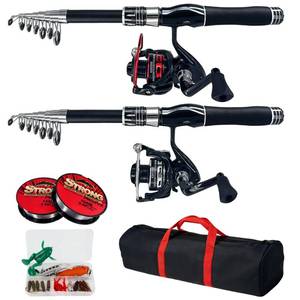 lot 5029 image: VehiChef 2 Pack Fishing Rod Reel Combo 6.9ft Telescopic