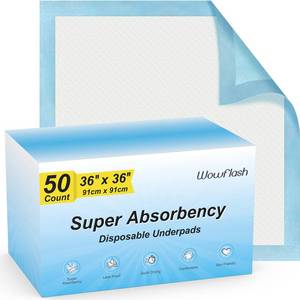 lot 5033 image: Wowflash Disposable Underpads 36 x 36 50 Count