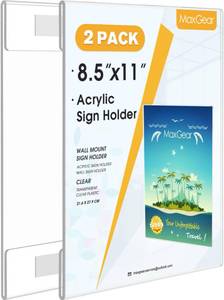lot 5036 image: MaxGear Acrylic Sign Holder 8.5 x 11 Wall Mount, 2 Pack