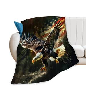lot 6022 image: Citari Bald Eagle Throw Blanket 50x40 American Flag