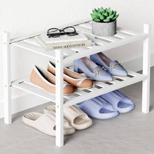 lot 7342 image: Smiry Bamboo Shoe Rack for Closet, 3 Tier - 33.86 Wide, White