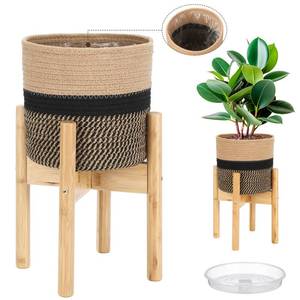 lot 7347 image: Sunnychicc Plant Basket with Stand,7.87 Inch,Black and Beige Stripes