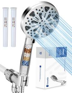 lot 7357 image: GUOYULJU Filtered Shower Head with Handheld and Hose, 10 Spray Modes High Pressure Showerhead for Hard Water, Water Saving Removable Filter with Beads, Chrome Finish, WaterSense & CUPC Certified