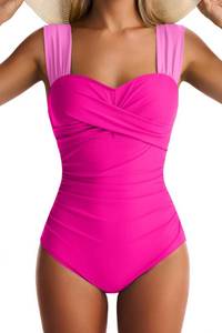 lot 8302 image: EVOCRCO Womens One Piece Swimsuits Tummy Control Bathing Suits Modest Full Coverage Swimsuit Wide Straps Swimwear Hot Pink