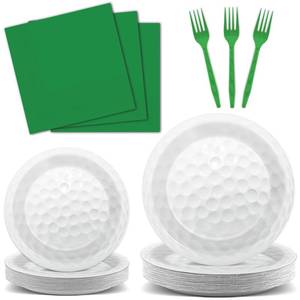lot 8313 image: Qyeahkj 100 Pcs Golf Party Supplies Plates and Napkins Set Golf Birthday Decorations Paper Tableware Dinnerware Kit Disposable Sports Ball Themed Party Decor Favors for Kids Serves 25