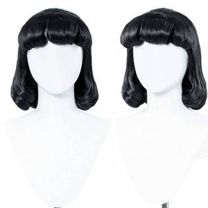 lot 8322 image: abouder Lucy 60s Short Womens Black Flip Wig Heat Resistant Fiber for Halloween Party Costume Wig