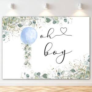 lot 8332 image: Mocsicka Greenery Oh Boy Baby Shower Backdrop 7x5ft