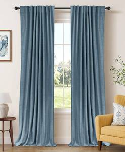 lot 9932 image: Faux Linen Total Blackout Curtains for Bedroom 90 Inches Long, Stone Blue